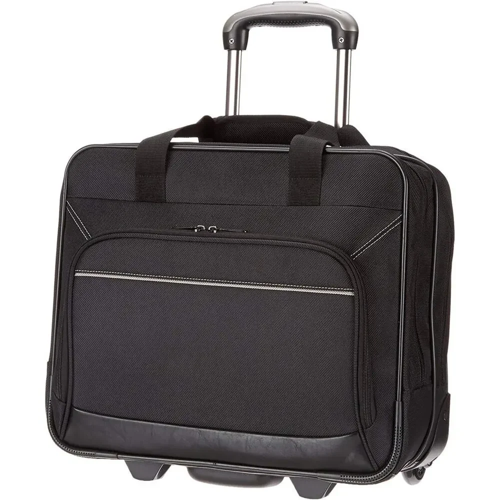 Amazon Basics Rolling Wheeled Laptop Bag, 15.6 in, Black, Sturdy with Compart...